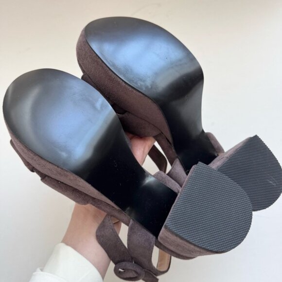 FSJ Womens Size 6 Platform Sandals Ankle Strap Suede Purple Brown - Picture 10 of 11